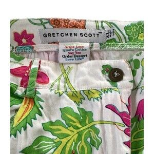 Gretchen Scott Women's Pants White Multicolor Botanical-print Straight Sz XL